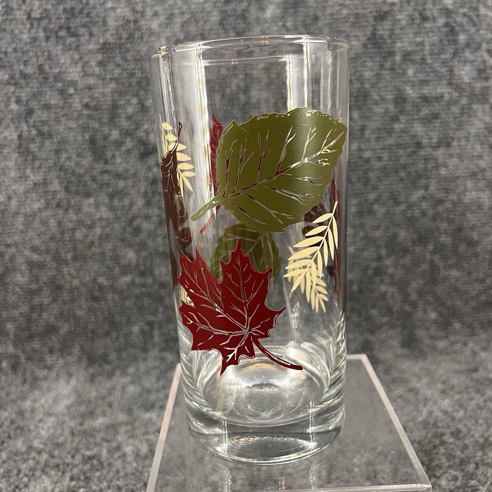 Vintage Libbey Drinking Glass Autumn Leaves 6" Tumbler Fall Colors